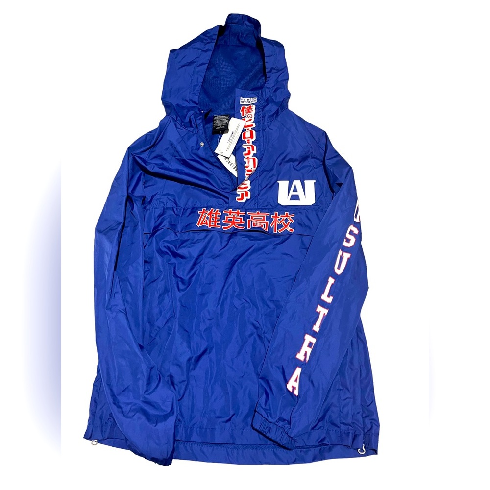 Box Lunch My Hero Academia Hoodie Windbreaker Blue Jacket 1/4 Zip SZ Small NWT